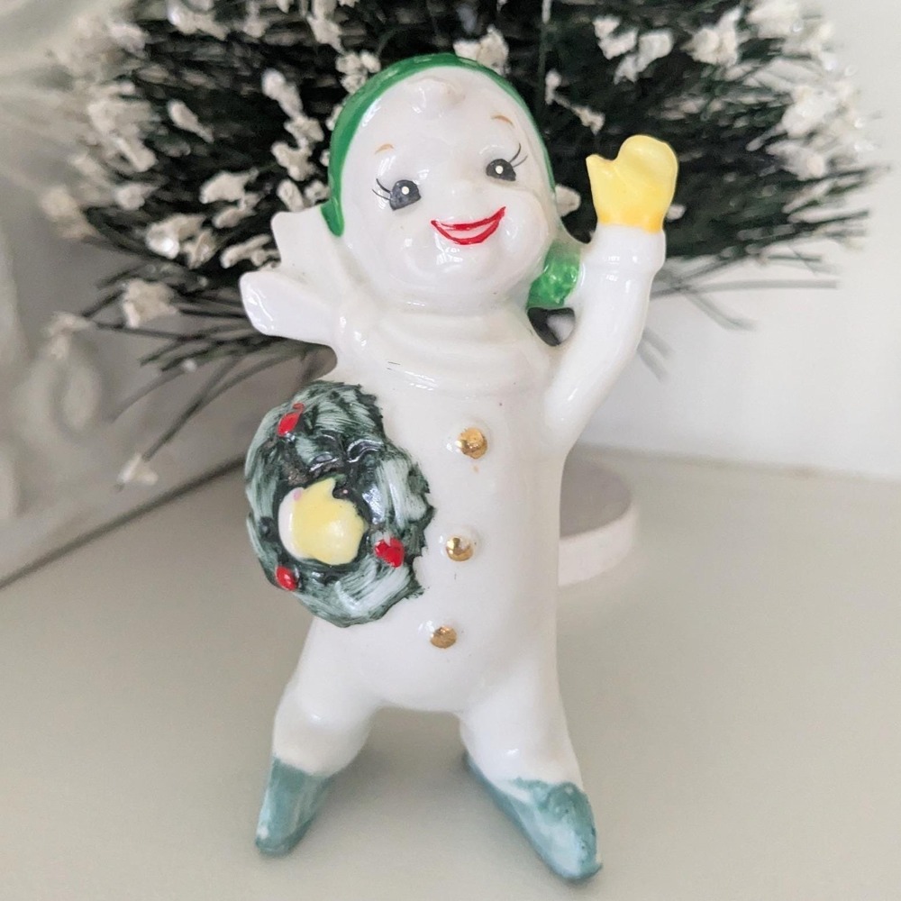 Vintage Norcrest Ice Skating Snowman Couple Christmas Salt Pepper Shakers Japan - Picture 5 of 5